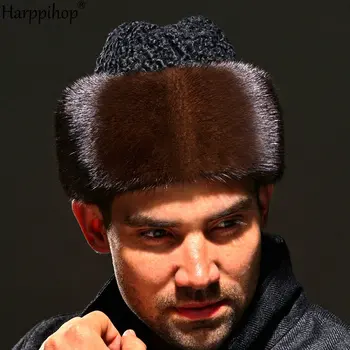 Nekilnojamojo originali mink su vilnos skrybėlę žiemą rusijos vyrų šiltos kepurės visai gabalas avys audinės kailiniai skrybėlės