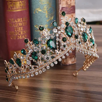 DIEZI 2019 Naujas Baroko Prabanga Red Green Blue Crystal Crown Nuotakos Vestuvių Plaukų Aksesuarai Kristalų Rožančiai Diadem Merginos Kaspinai
