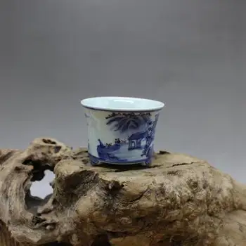 Prabangus (mėlyna ir balta glazūra, raudona pav kraštovaizdžio) mažas vazonas porceliano papuošalus