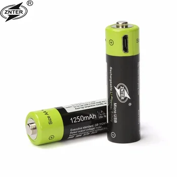 ZNTER Mirco USB Įkrovimo Baterija (akumuliatorius AA Baterija 1250mAh AA 1,5 V Žaislai Nuotolinio valdymo pultelio baterijas, Ličio Polimerų Akumuliatorius