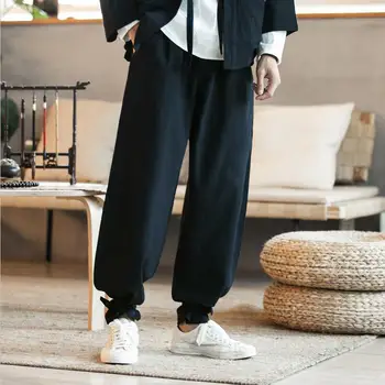 2020 metų Vasaros Rudens Vyrai-Ilgas Kelnes Japonija Stiliaus Medvilnės Skalbiniai Prarasti Pločio Kojų Kelnės, Raišteliu Ant Dugno Kelnės Plius Dydis M-7XL