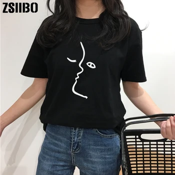 2019 m. vasarą T-shirt moterų makiažas spausdinti Harajuku mados asmenybės ins atsitiktinis palaidų O-kaklo naujos lentynos moteriški marškinėliai topai