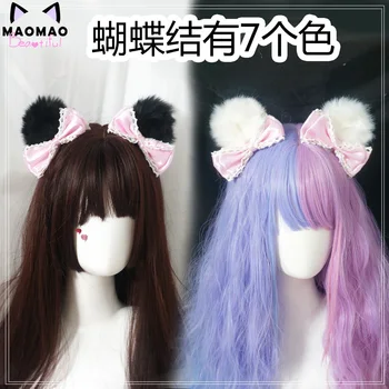 Anime Lolita Mielas Lokys Ausies Bowknot Plaukų Pin KC Plaukų Aksesuarai Derliaus Saldus Moterų Mielas Cosplay Plaukų Klipo Hairband
