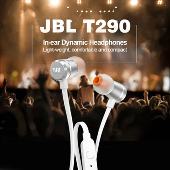 JBL T290 3.5 mm Laidinio Ausinės Stereo Muzikos, Sporto Pure Bass laisvų Rankų įranga 1-Mygtukas Nuotolinio Rankų Ryšį su Mic 